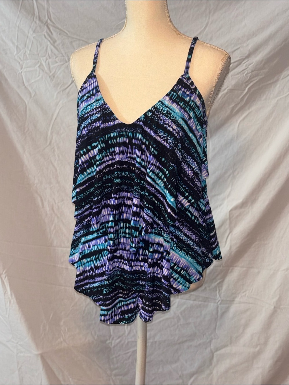 Women’s Blue & Purple Patterned Tankini Top